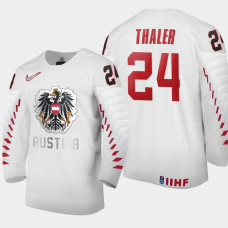 Men Austria Team Lucas Thaler #24 2021 IIHF World Junior Championship Home White Jersey