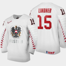 Men Austria Team Luis Lindner #15 2021 IIHF World Junior Championship Home White Jersey