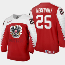 Men Austria Team Lukas Necesany #25 2021 IIHF World Junior Championship Away Red Jersey