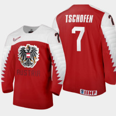 Men Austria Team Marlon Tschofen #7 2021 IIHF World Junior Championship Away Red Jersey