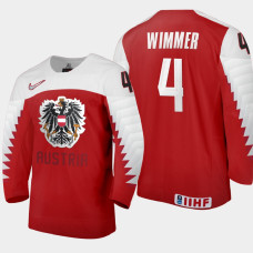 Men Austria Team Philipp Wimmer #4 2021 IIHF World Junior Championship Away Red Jersey