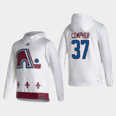 Men's Colorado Avalanche J.T. Compher #37 2021 Reverse Retro Authentic Pullover Special Edition White Hoodie