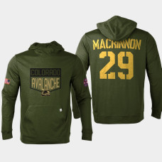 Nathan MacKinnon Colorado Avalanche 2022 Salute to Service Levelwear #29 Men's Pullover Hoodie Olive