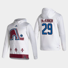 Men's Colorado Avalanche Nathan MacKinnon #29 2021 Reverse Retro Authentic Pullover Special Edition White Hoodie