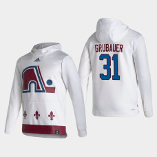 Men's Colorado Avalanche Philipp Grubauer #31 2021 Reverse Retro Authentic Pullover Special Edition White Hoodie