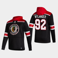 Men's Chicago Blackhawks Alex Nylander #92 2021 Reverse Retro Authentic Pullover Black Hoodie