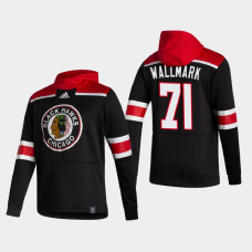 Men's Chicago Blackhawks Lucas Wallmark #71 2021 Reverse Retro Authentic Pullover Black Hoodie