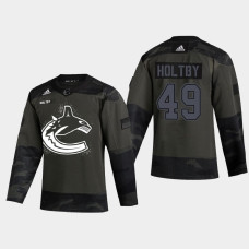 Men's Vancouver Canucks Braden Holtby #49 2021 Armed Forces Night Warm-Up Camo Jersey