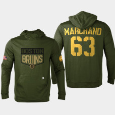 Boston Bruins #63 Brad Marchand 2022 Salute to Service Olive Pullover Hoodie Levelwear