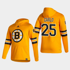 Men's Boston Bruins Brandon Carlo #25 2021 Reverse Retro Authentic Pullover Special Edition Gold Hoodie