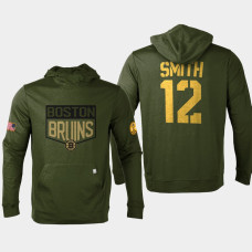 Boston Bruins #12 Craig Smith 2022 Salute to Service Olive Pullover Hoodie Levelwear