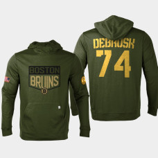 Boston Bruins #74 Jake DeBrusk 2022 Salute to Service Olive Pullover Hoodie Levelwear