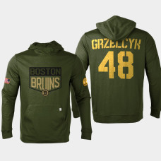 Boston Bruins #48 Matt Grzelcyk 2022 Salute to Service Olive Pullover Hoodie Levelwear