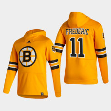 Men's Boston Bruins Trent Frederic #11 2021 Reverse Retro Authentic Pullover Special Edition Gold Hoodie