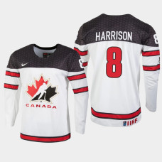 Men's Canada Brett Harrison #8 2021 IIHF U18 World Championship White Jersey