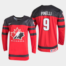 Men's Canada Francesco Pinelli #9 2021 IIHF U18 World Championship Red Jersey