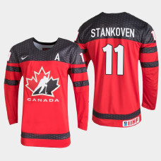 Men's Canada Logan Stankoven #11 2021 IIHF U18 World Championship Red Jersey