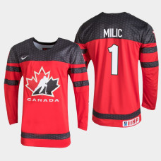 Men's Canada Thomas Milic #1 2021 IIHF U18 World Championship Red Jersey