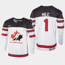 Men's Canada Thomas Milic #1 2021 IIHF U18 World Championship White Jersey