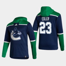 Men's Vancouver Canucks Alexander Edler #23 2021 Reverse Retro Authentic Pullover Special Edition Navy Hoodie