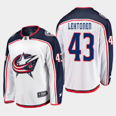 Men's Columbus Blue Jackets Mikko Lehtonen #43 Away 2021 Breakaway White Jersey