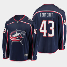 Men's Columbus Blue Jackets Mikko Lehtonen #43 Home 2021 Breakaway Navy Jersey