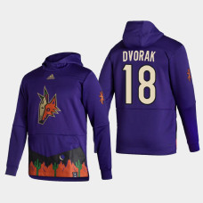 Men's Arizona Coyotes Christian Dvorak #18 2021 Reverse Retro Authentic Pullover Special Edition Purple Hoodie