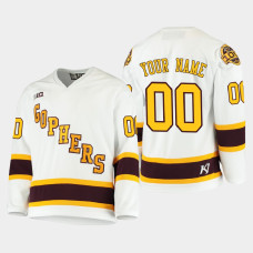 Men's Minnesota Golden Gophers Custom #00 2021 B1G Tournament Championship Throwback White Jersey