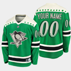 Men's Pittsburgh Penguins Custom #00 2021 St. Patrick's Day Green Jersey