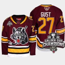 Men Chicago Wolves Dave Gust #27 2022 Calder Cup Champs AHL Burgundy Jersey