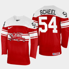 Felix Scheel 2022 IIHF World Championship Denmark Hockey Jersey Red #54 Uniform