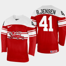 Jesper B. Jensen 2022 IIHF World Championship Denmark Hockey Jersey Red #41 Uniform