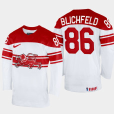 Denmark #86 Joachim Blichfeld 2022 IIHF World Championship White Home Jersey