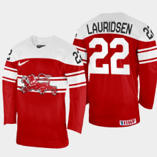 Denmark #22 Markus Lauridsen 2022 IIHF World Championship Red Away Jersey