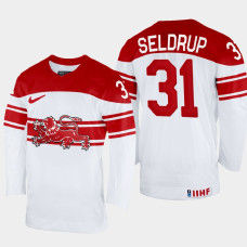 Denmark #31 Mathias Seldrup 2022 IIHF World Championship White Home Jersey