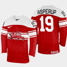 Denmark #19 Matthias Asperup 2022 IIHF World Championship Red Away Jersey