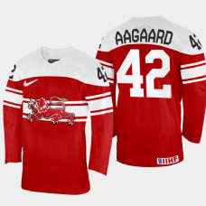 Mikkel Aagaard 2022 IIHF World Championship Denmark Hockey Jersey Red #42 Uniform