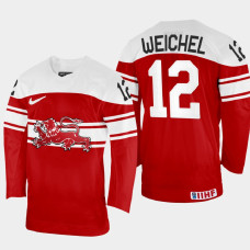 Denmark #12 Nicolai Weichel 2022 IIHF World Championship Red Away Jersey