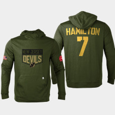 New Jersey Devils #7 Dougie Hamilton 2022 Salute to Service Olive Pullover Hoodie Levelwear