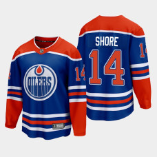 Edmonton Oilers Devin Shore 2022-23 Home Royal #14 Jersey Premier