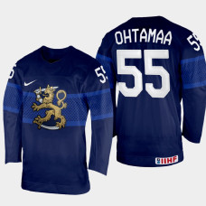 Finland #55 Atte Ohtamaa 2022 IIHF World Championship Navy Away Jersey