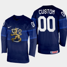 Finland #00 Custom 2022 IIHF World Championship Navy Away Jersey