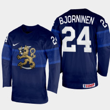 Finland #24 Hannes Bjorninen 2022 IIHF World Championship Navy Away Jersey