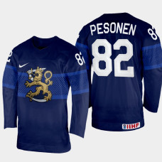 Finland #82 Harri Pesonen 2022 IIHF World Championship Navy Away Jersey