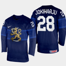 Finland #28 Henri Jokiharju 2022 IIHF World Championship Navy Away Jersey