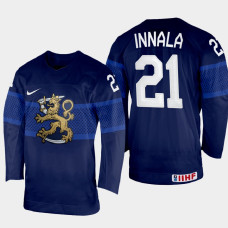 Finland #21 Jere Innala 2022 IIHF World Championship Navy Away Jersey