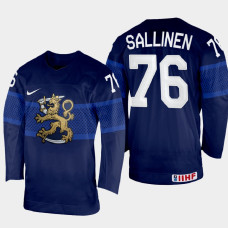 Finland #76 Jere Sallinen 2022 IIHF World Championship Navy Away Jersey