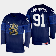 Finland #91 Juho Lammikko 2022 IIHF World Championship Navy Away Jersey