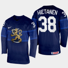 Finland #38 Juuso Hietanen 2022 IIHF World Championship Navy Away Jersey