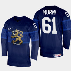 Finland #61 Markus Nurmi 2022 IIHF World Championship Navy Away Jersey